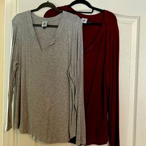 Cabi ribbed, long sleeve tshirt, set of two. Gray and pink. Size XL.
